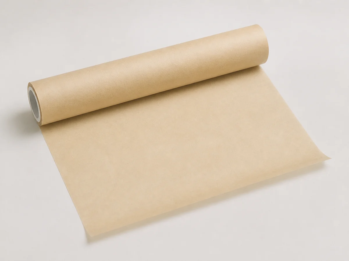一卷無品牌烘焙紙連原裝盒,包裝清楚顯示 food-grade、baking paper 和 oven-use 資訊位置
