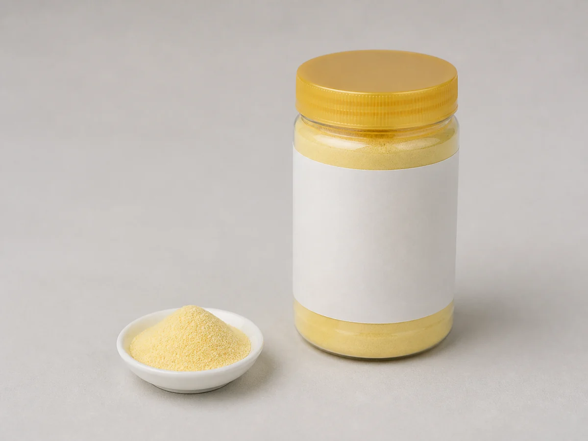 雞粉辨認參考圖:淡黃或米色粉末不能可靠確認雞粉,必須讀原包裝食物名稱、成分和致敏物資料。
