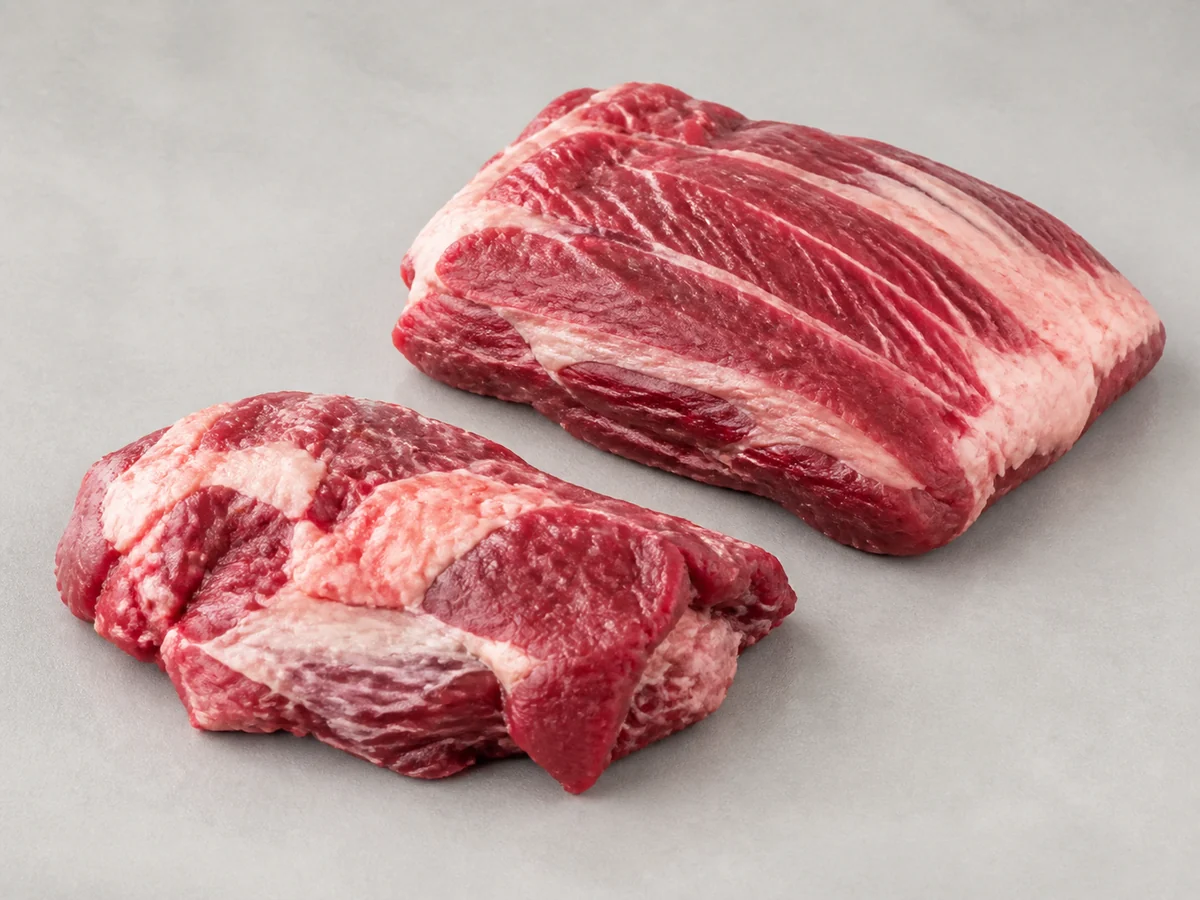 Potongan daging sapi mentah generik dengan daging, sedikit lemak, dan jaringan ikat; nama Ngau Naam tetap harus dipastikan dari label atau penjual