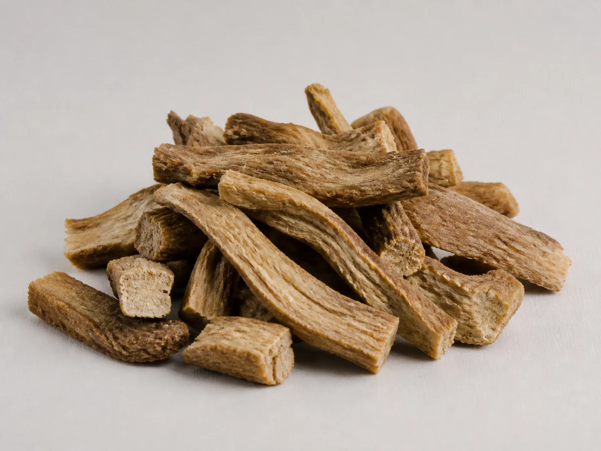 白色背景上的米黃啡色菜脯條粒，旁邊保留清楚產品標籤位置。