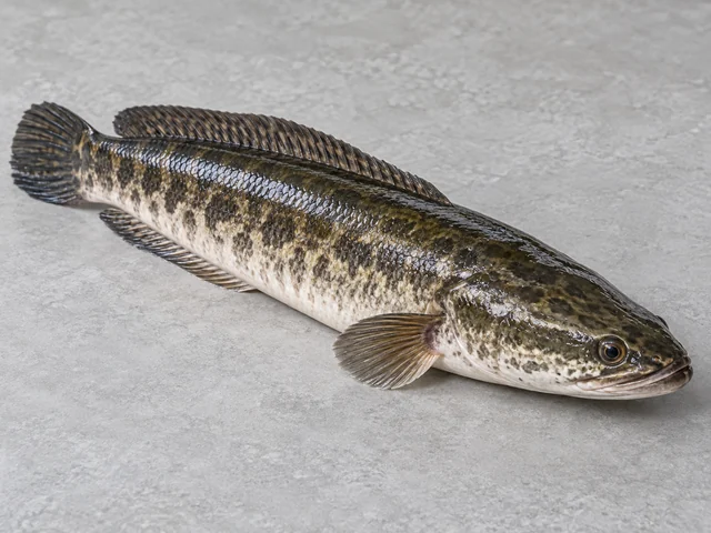 生魚辨認示意：長筒形魚身和蛇形頭；深色斑紋配較淡腹部；背鰭延伸很長。