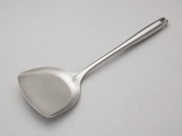 一支無品牌長柄闊頭鑊鏟，手柄與鏟頭清楚可見