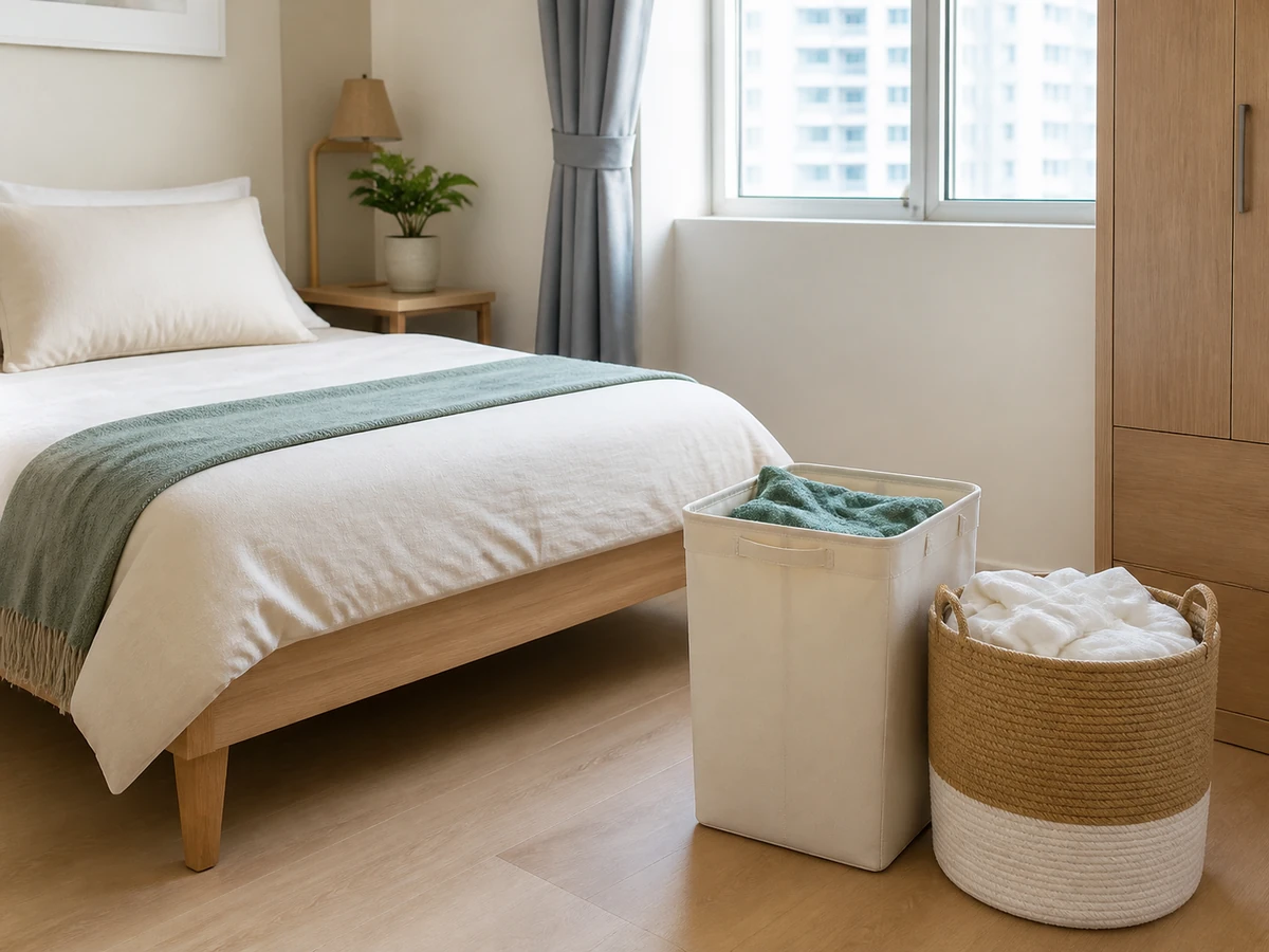 Putting used linen on the floor or clean set. — Keep clean and used linen separate throughout.