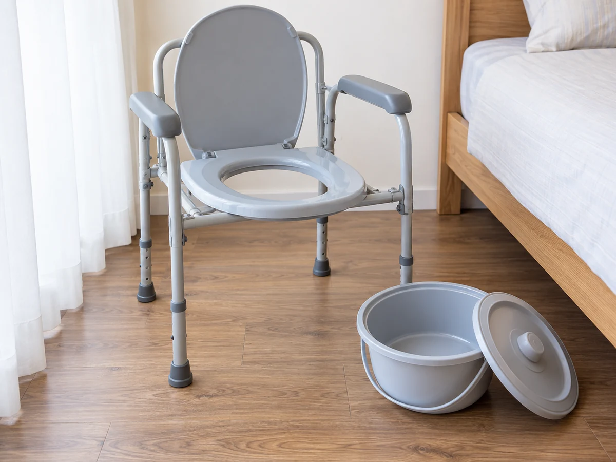 bedside commode and removable pan prepared safely after its specific cleaning workflow