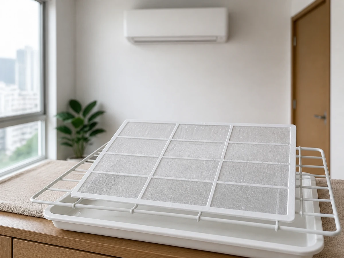 Reaching in to clean fins or the fan. — Residents clean only the casing and removable filter; technical internal work needs appropriate service.