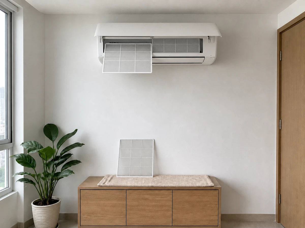 How to Clean an Air-Conditioner Dust Filter Safely: Remove the filter as instructed
