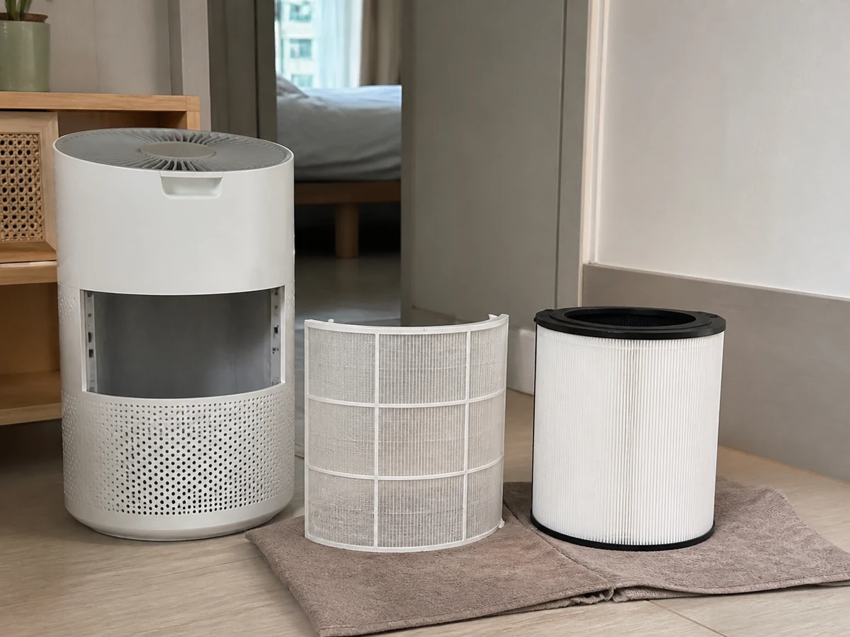 How to Clean an Air Purifier Exterior and Filter in a safe home setup with the appliance powered off and unplugged
