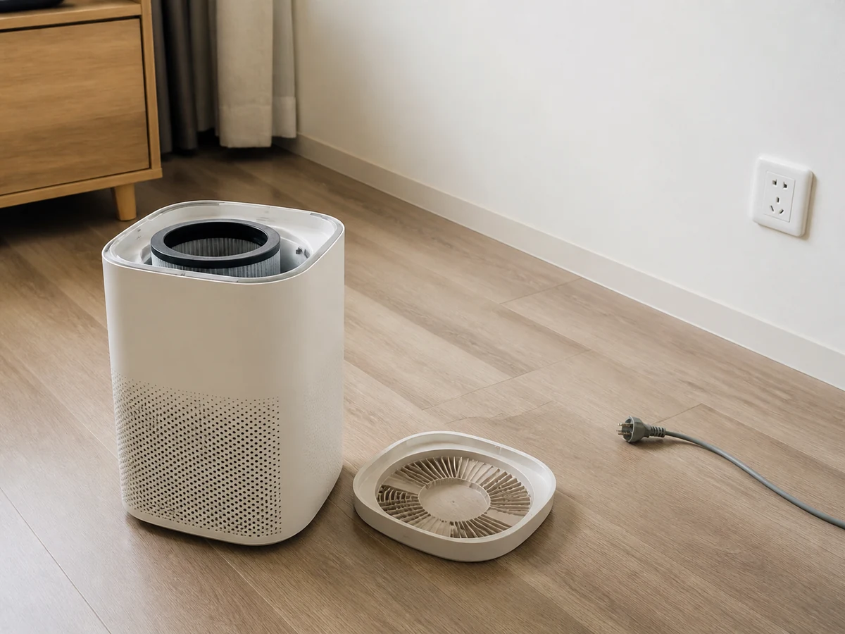 How to Clean an Air Purifier Exterior and Filter: Switch off and unplug