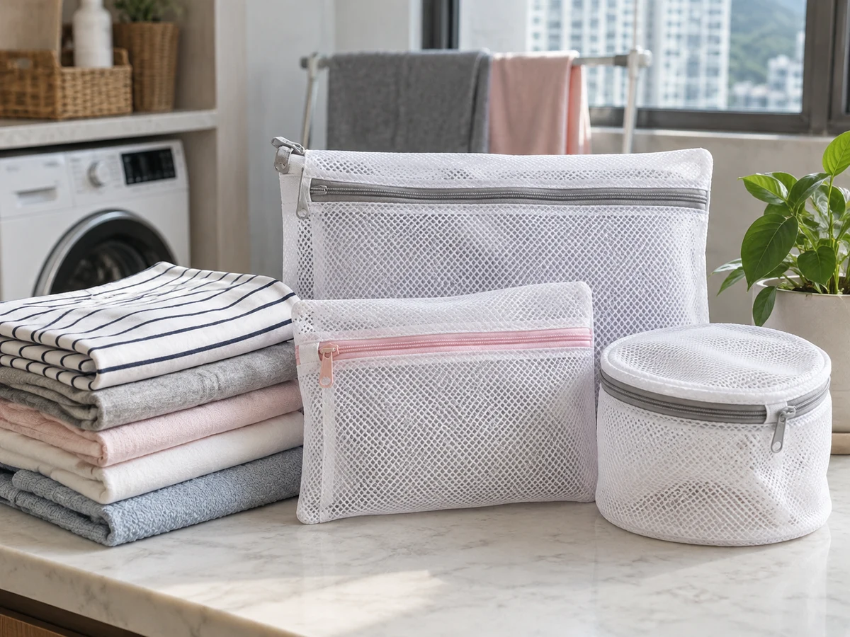 How to Clean and Check Laundry Mesh Bags — Items safely arranged after cleaning with no visible soil left on the surfaces