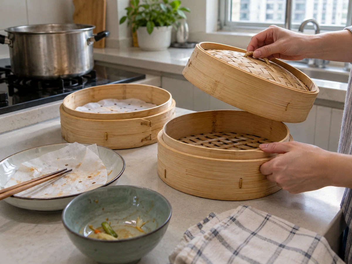 如何清洗及晾乾竹蒸籠？: 冷卻及分層