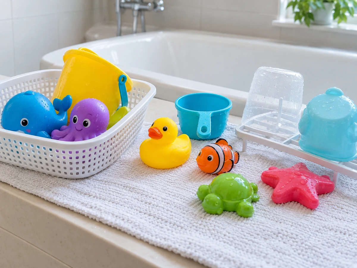 bath toys prepared safely after its specific cleaning workflow