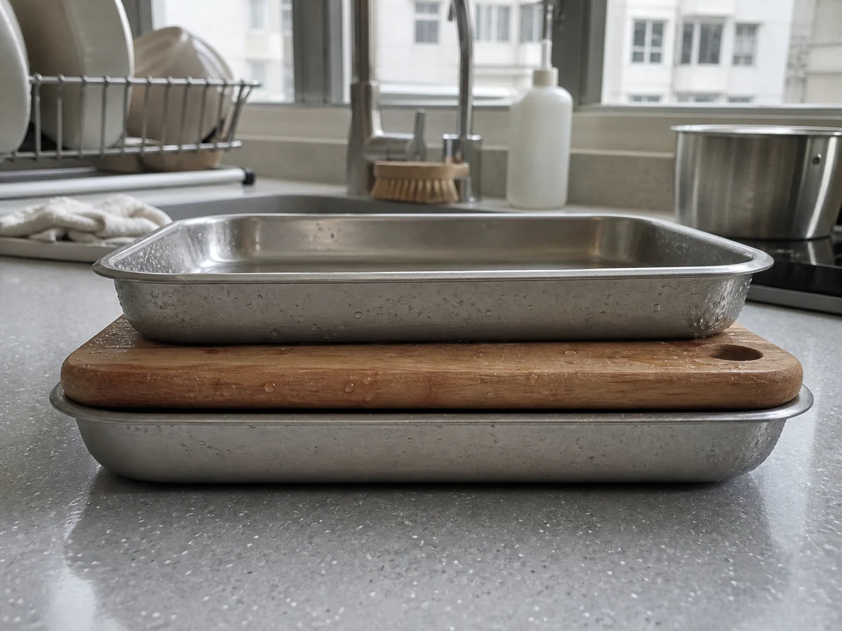 Leaving a wet board flat or pressed between surfaces — Pat off water and stand with airflow on both sides.