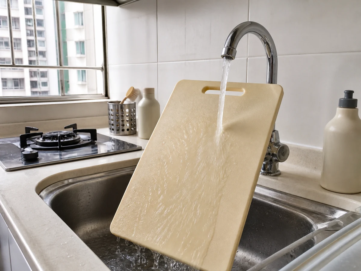 How to Clean and Dry a Chopping Board: Rinse completely