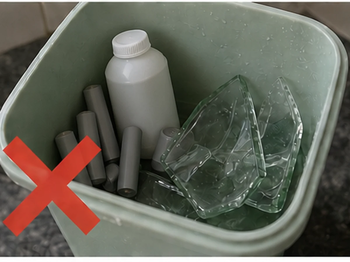 Mixing batteries or broken glass with ordinary recycling — Use designated handling and never touch sharp items bare-handed.