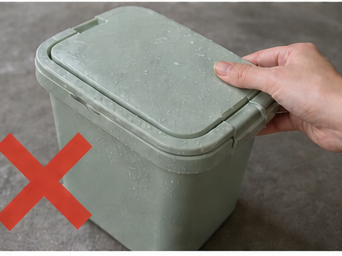 Closing the lid while damp — Dry the lid separately from the bin.