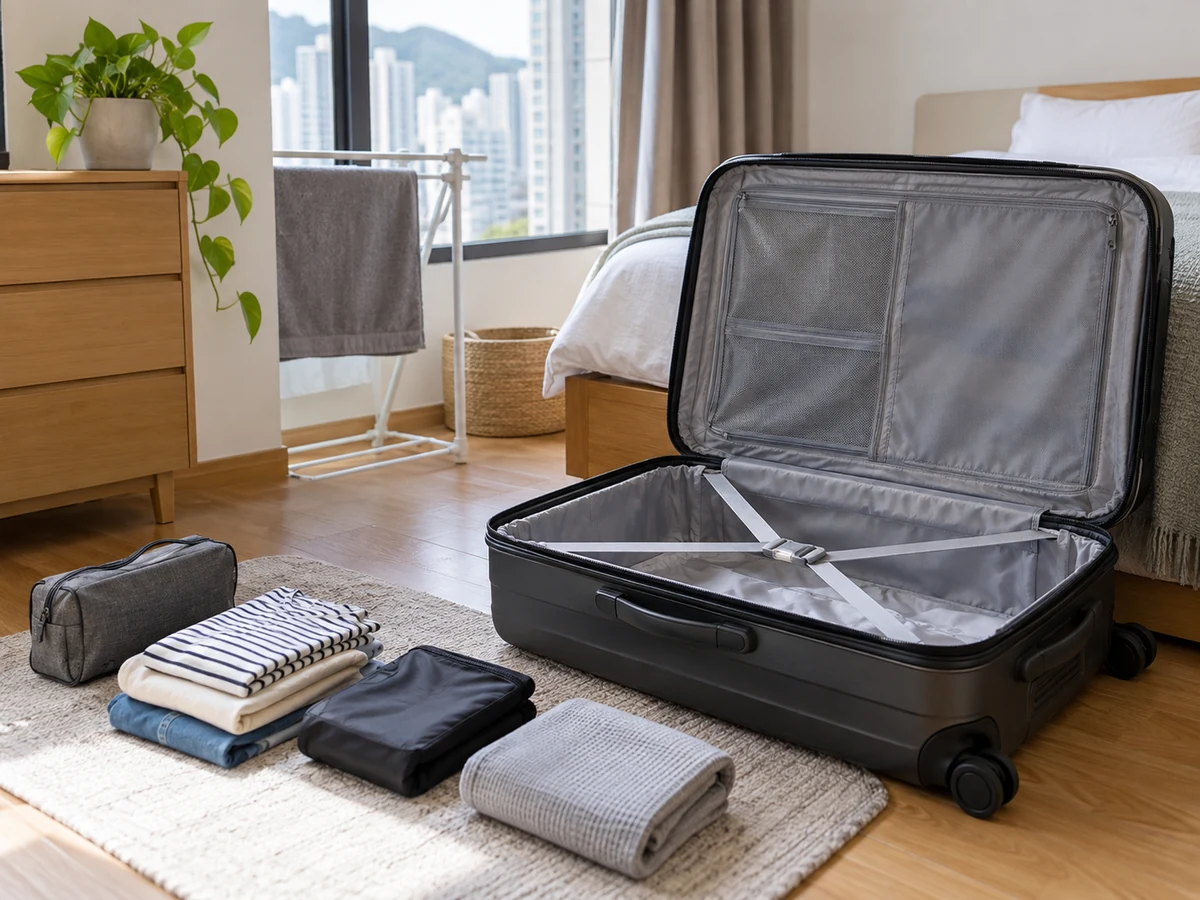 How to Clean and Dry Suitcases after Travel — Items safely arranged after cleaning with no visible soil left on the surfaces