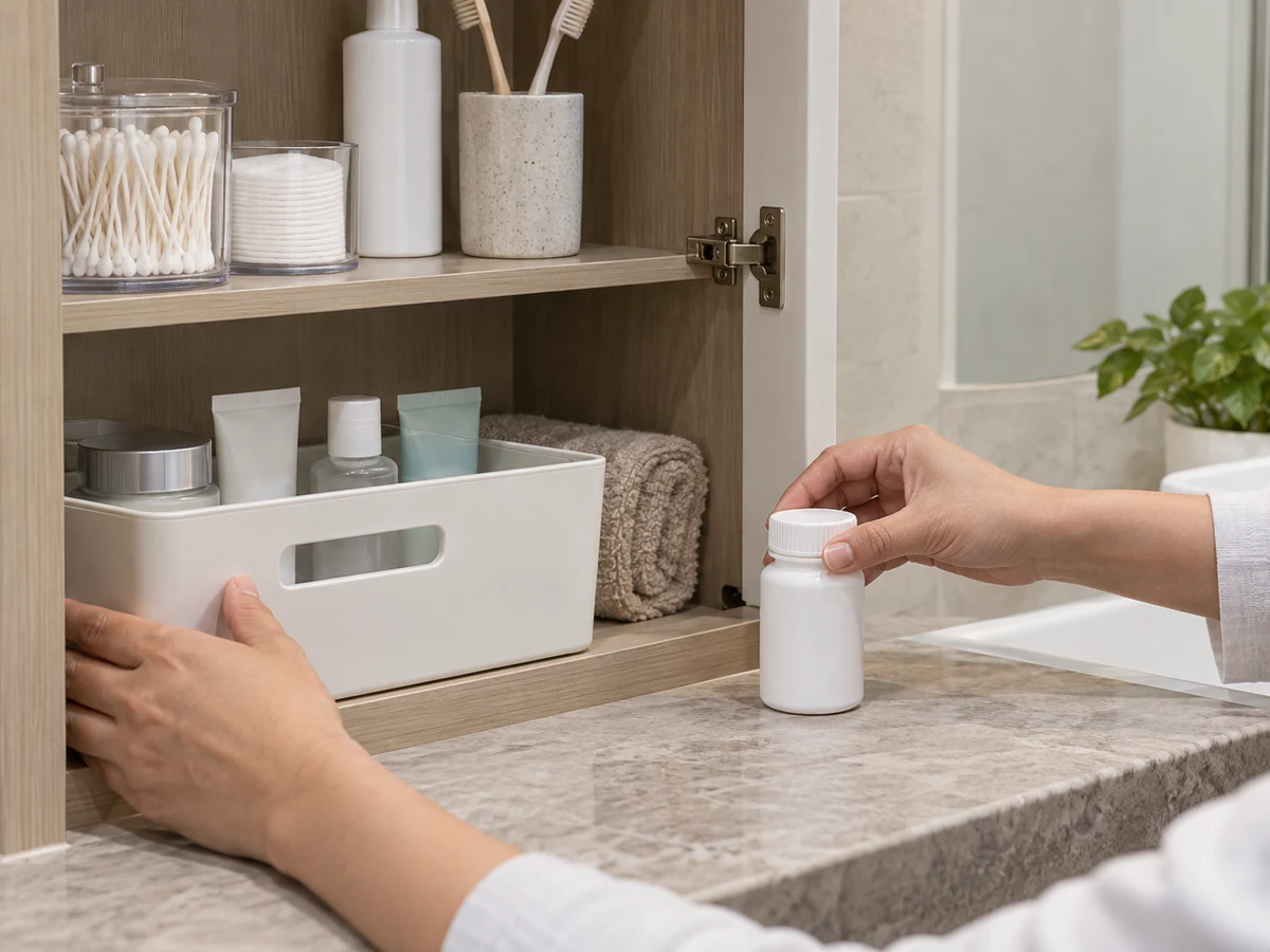 Clean and Organise a Bathroom Cabinet: Confirm owner instructions