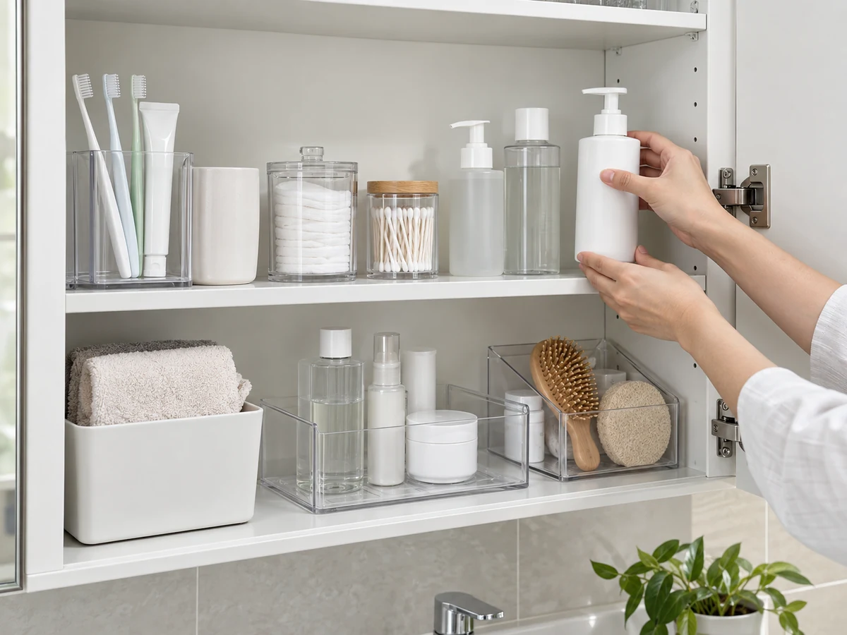 Clean and Organise a Bathroom Cabinet: Return by use and owner system