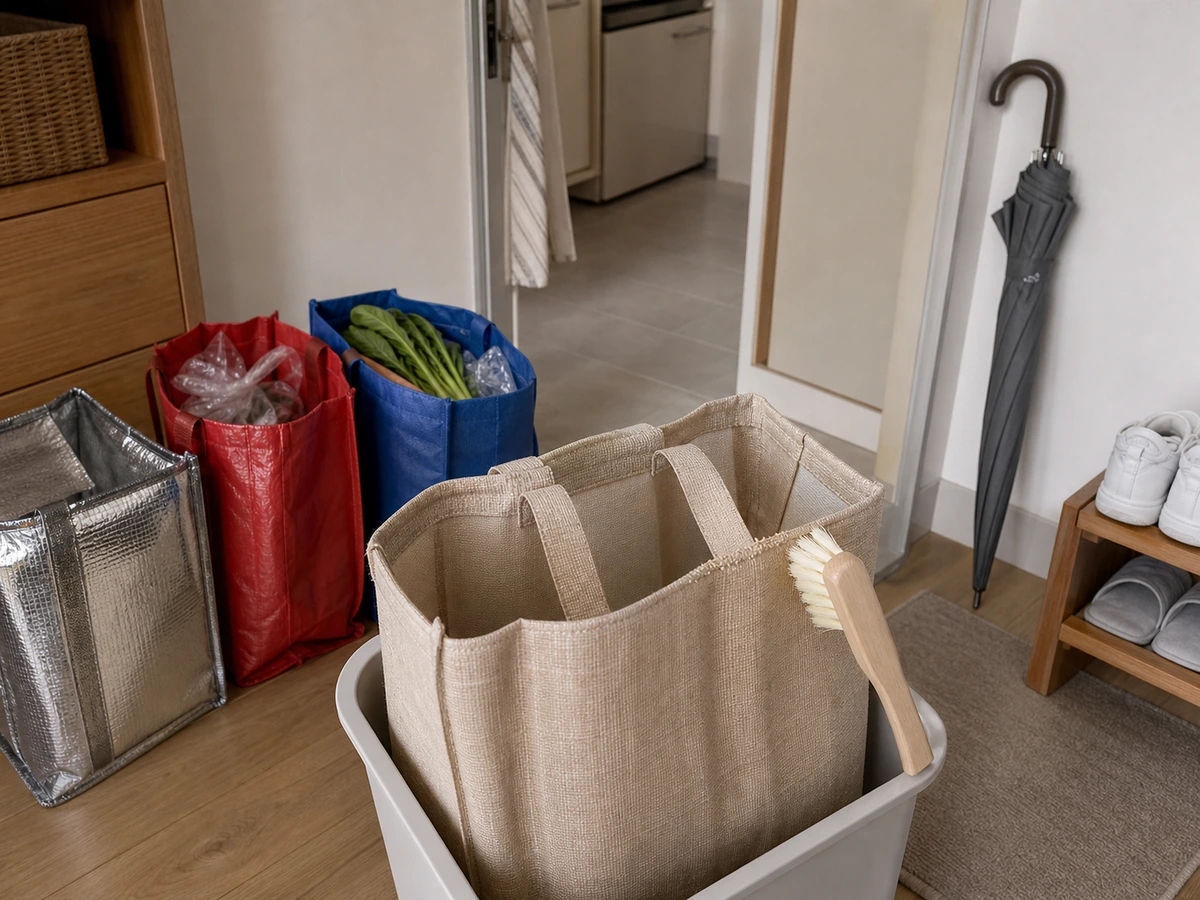How to Clean and Organise Reusable Shopping Bags: Remove dry debris