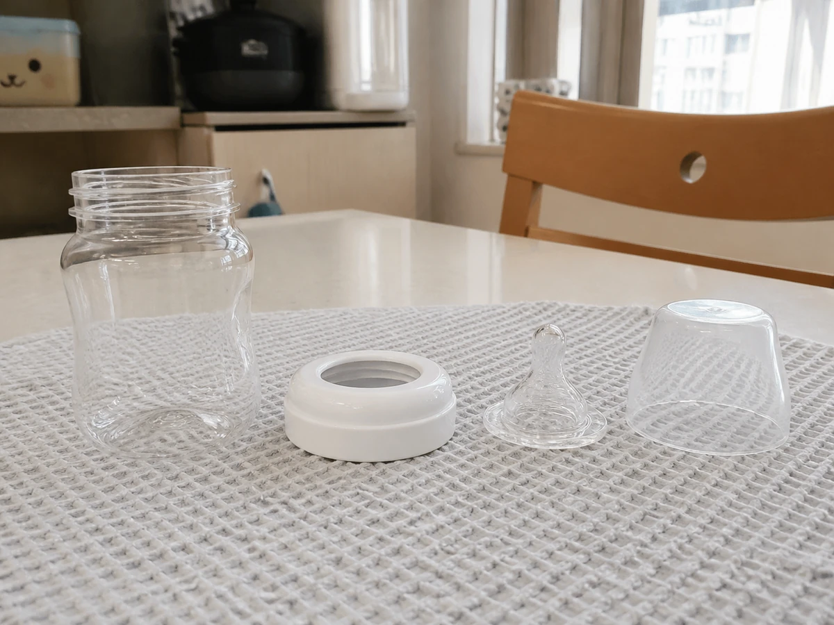 How to Clean Baby Bottles and Sterilise the Parts Separately: Disassemble and rinse residue