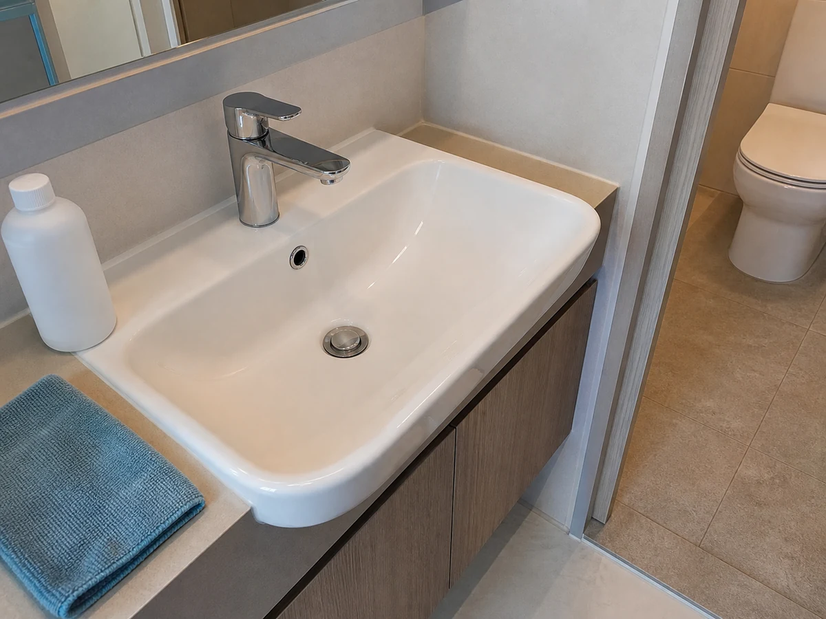 How to Clean a Basin and Faucet Limescale: Clear the basin and identify materials