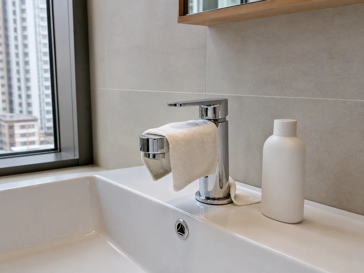 How to Clean a Basin and Faucet Limescale: Clean the faucet with a soft cloth