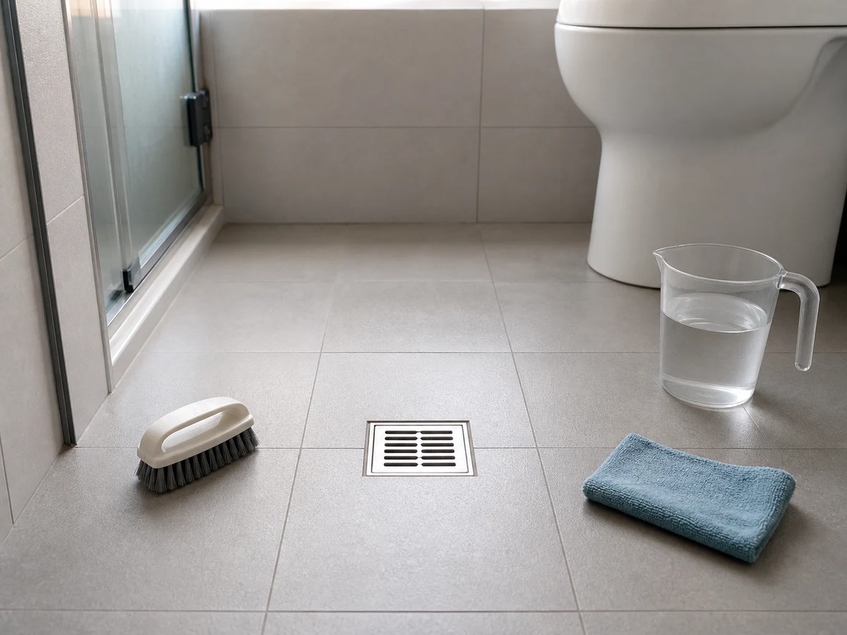 Floor drain kamar mandi bersih dengan aliran lancar dan lantai kering