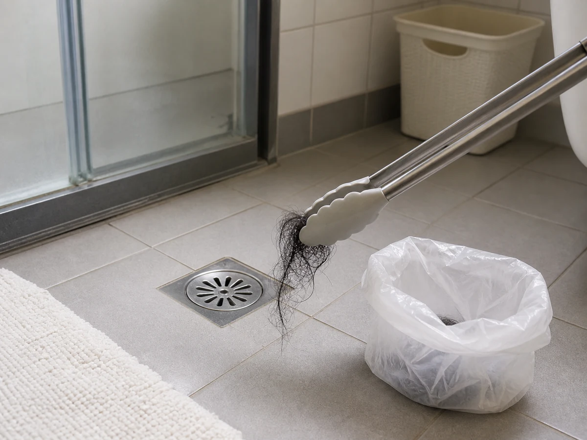 Cara Membersihkan Floor Drain Kamar Mandi dan Mengurangi Bau: Pakai sarung tangan dan angkat rambut