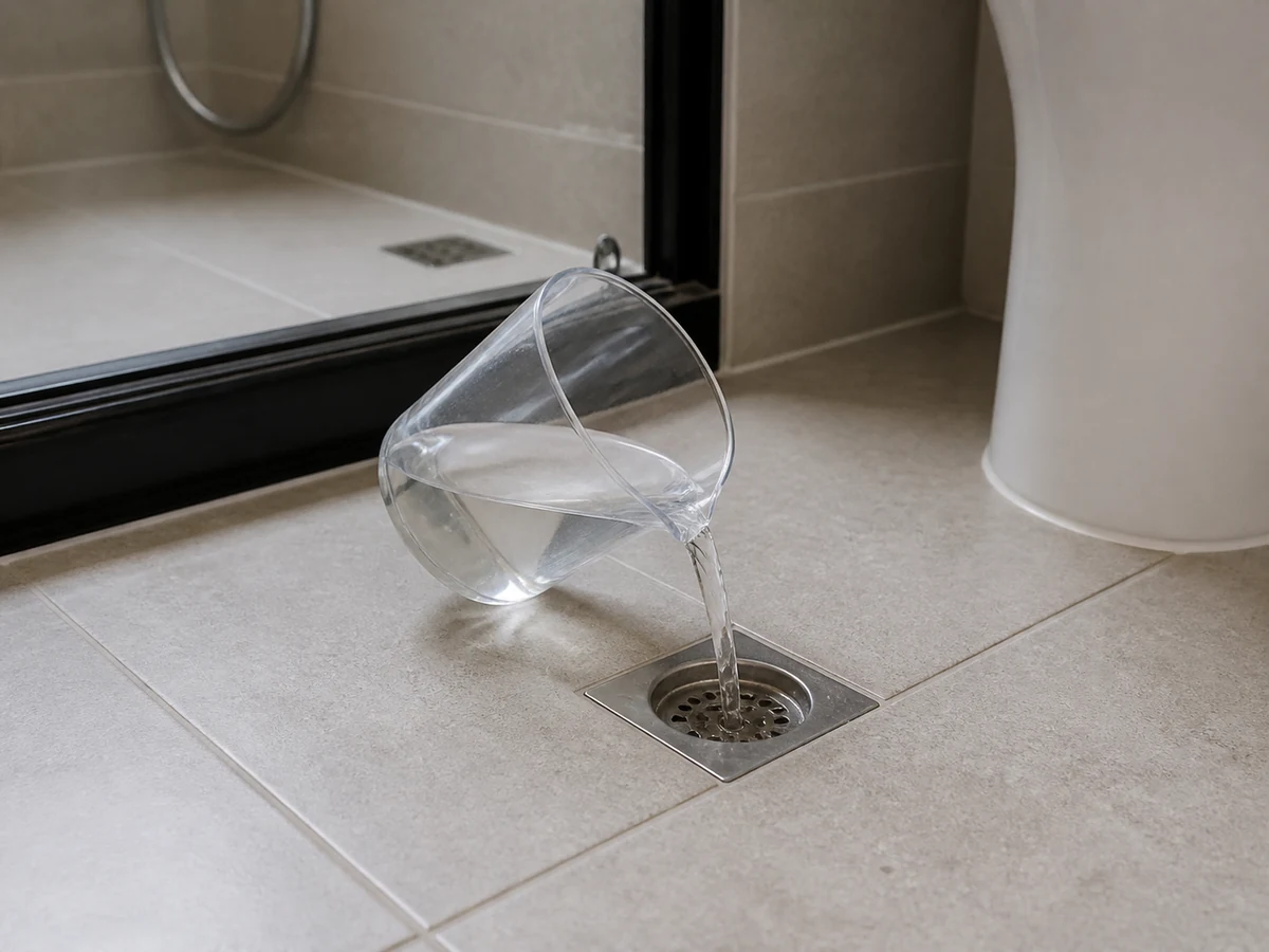 Cara Membersihkan Floor Drain Kamar Mandi dan Mengurangi Bau: Tambahkan setengah liter air bersih