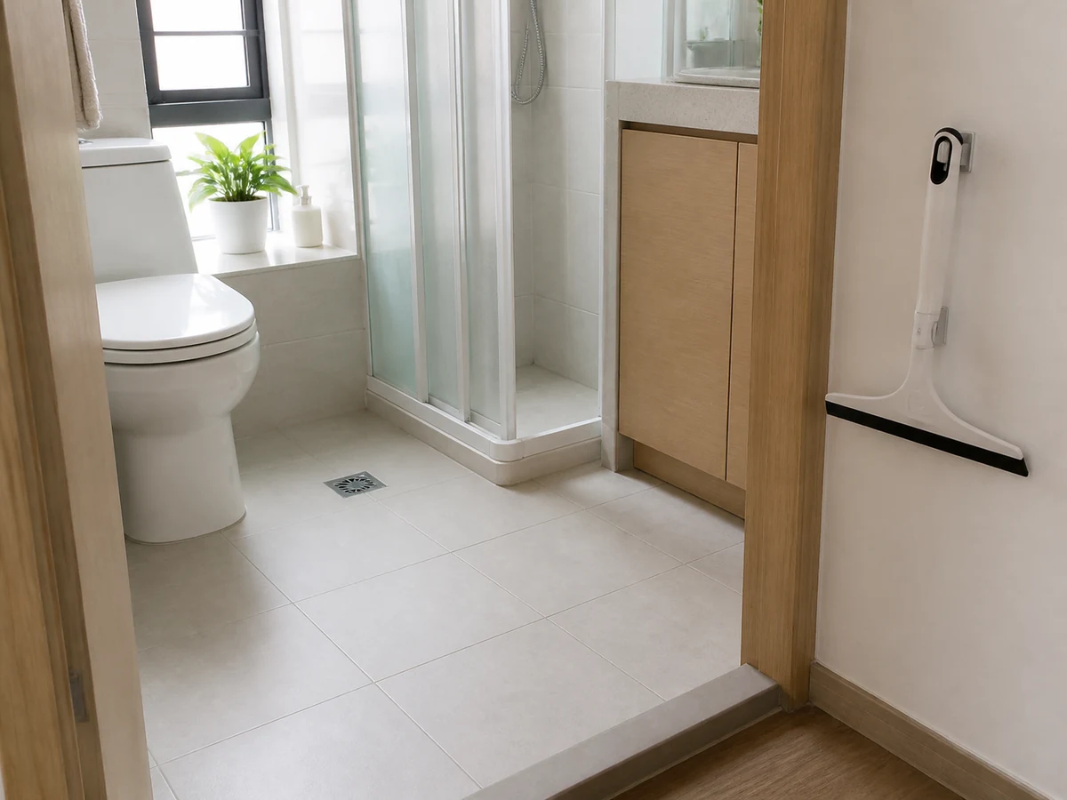 Promising the cleaned floor cannot cause a fall — State only that environmental risk is reduced and keep monitoring for water and obstacles.
