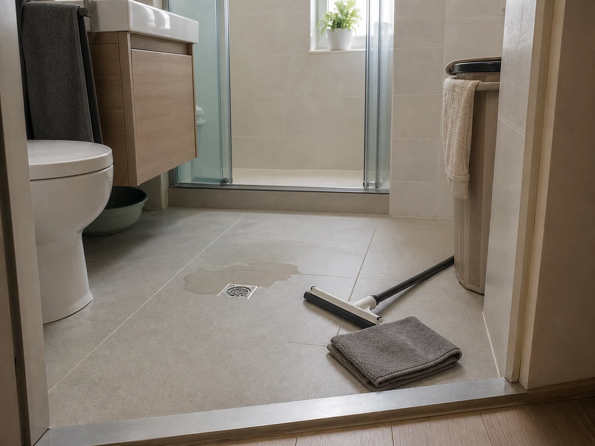How to Clean a Bathroom Floor and Reduce Slip Risk: Remove standing water first