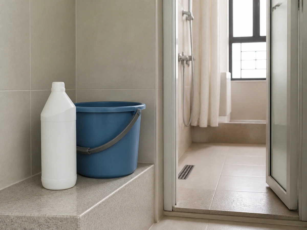 How to Clean a Bathroom Floor and Reduce Slip Risk: Prepare one label-directed product