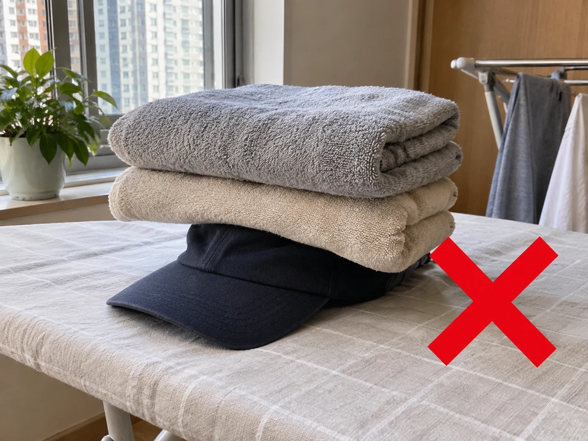 Hot drying or crushing under heavy items — Blot with a dry towel and support the original crown shape; air-dry in a shaded ventilated place and store only when dry.