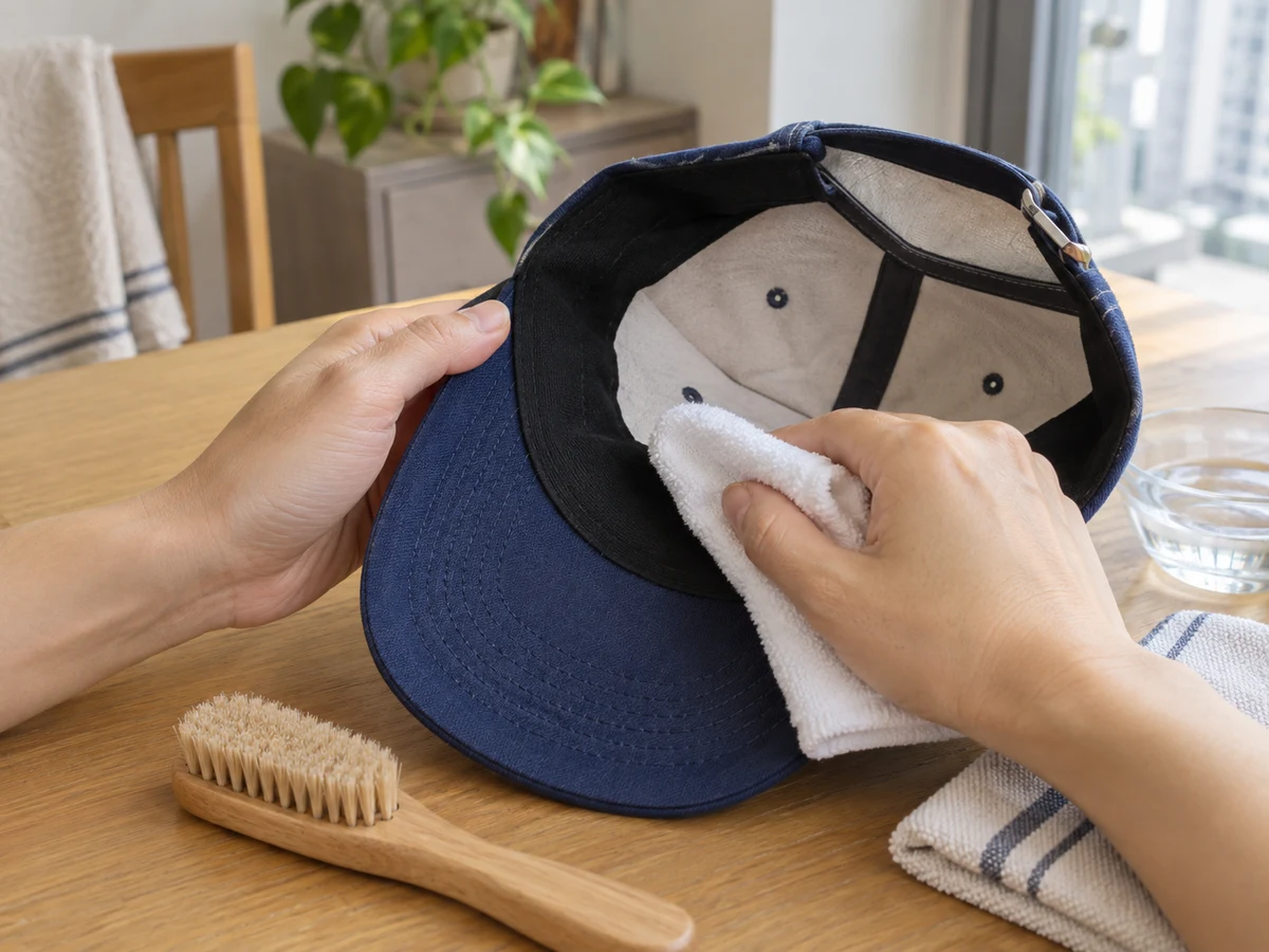 How to Clean Caps without Losing Their Shape: Test colour and wipe the sweatband