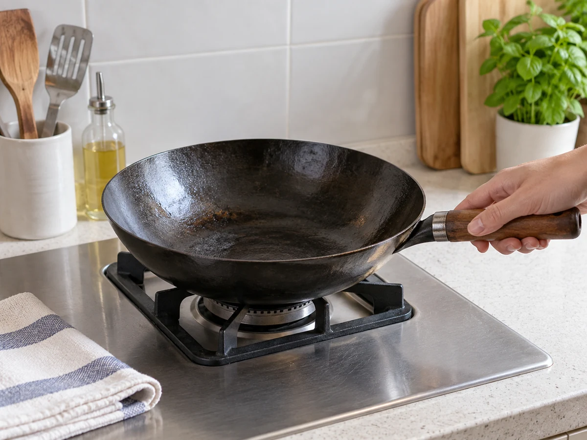 Linisin ang Carbon-steel Wok at Cast-iron Pan nang Hindi Nasasira ang Seasoning: Palamigin nang ligtas