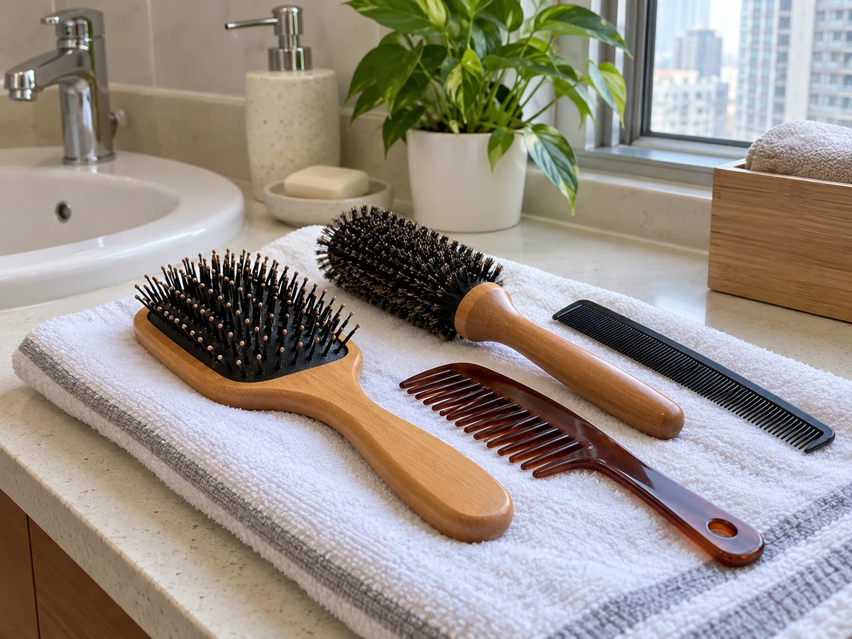 How to Clean Combs and Hairbrushes — Items safely arranged after cleaning with no visible soil left on the surfaces