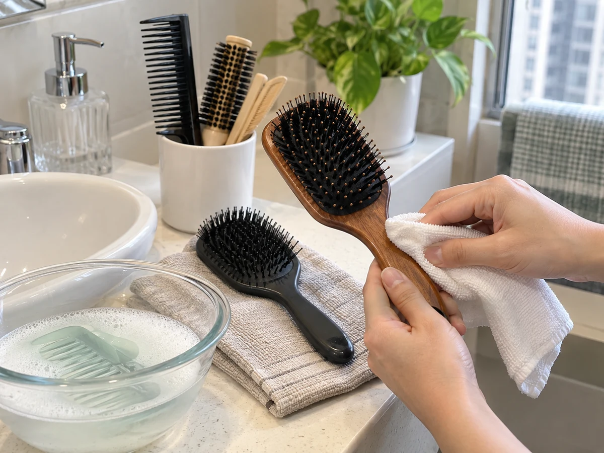 How to Clean Combs and Hairbrushes: Clean handles and cushions appropriately