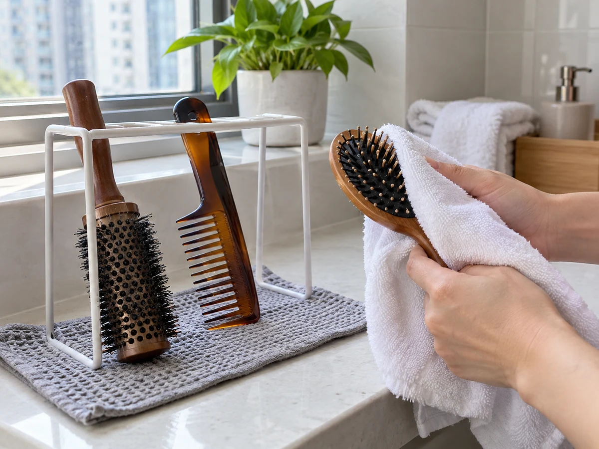 How to Clean Combs and Hairbrushes: Drain and dry teeth
