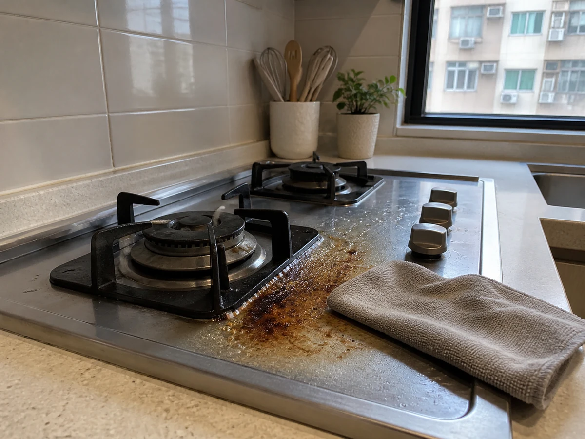 Cleaning before the cooktop is cool — Turn off every control and wait for all surfaces and parts to cool.
