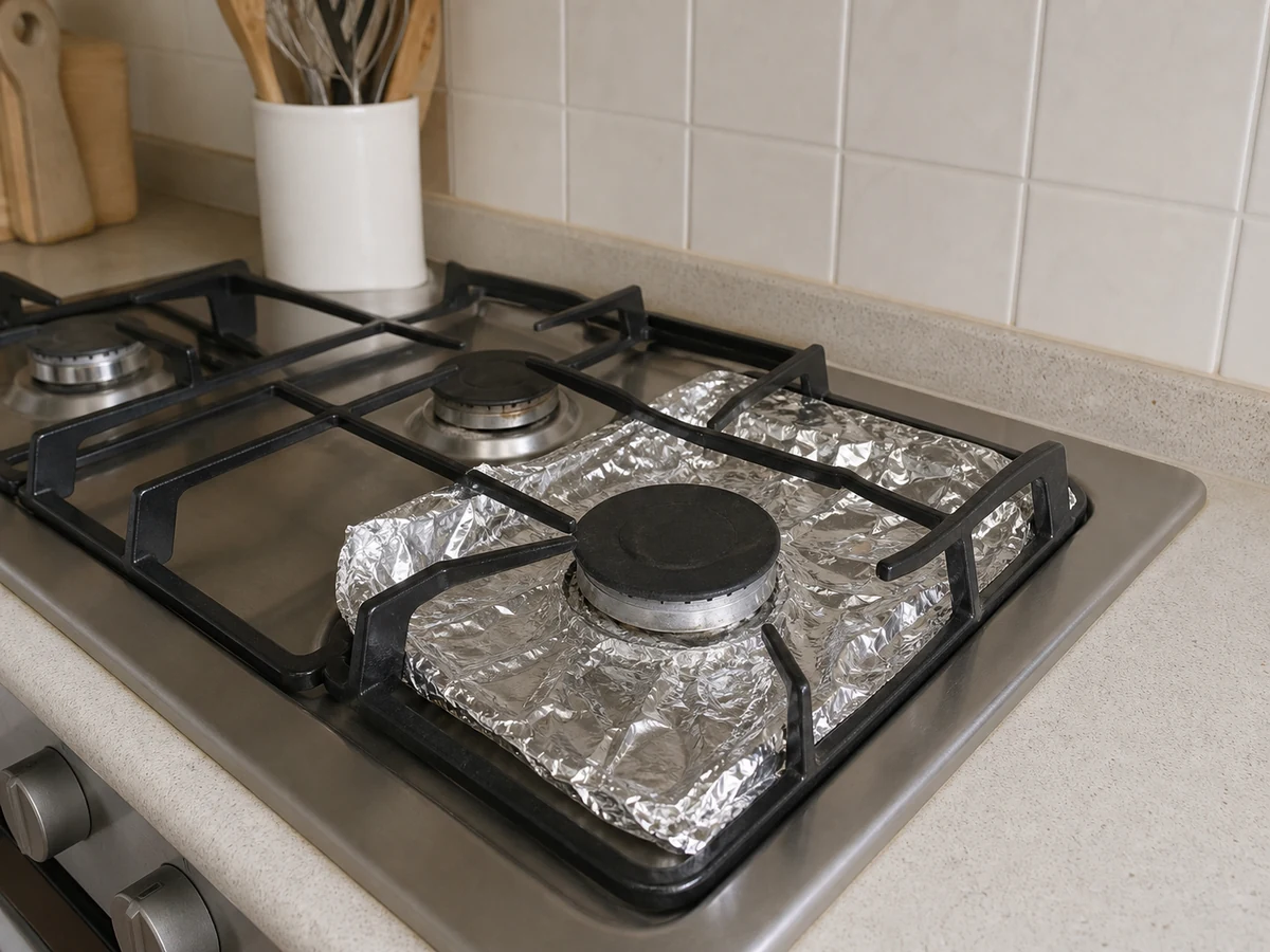 Covering the cooktop or burner with foil — Remove non-original covers and keep burners and ventilation clear.