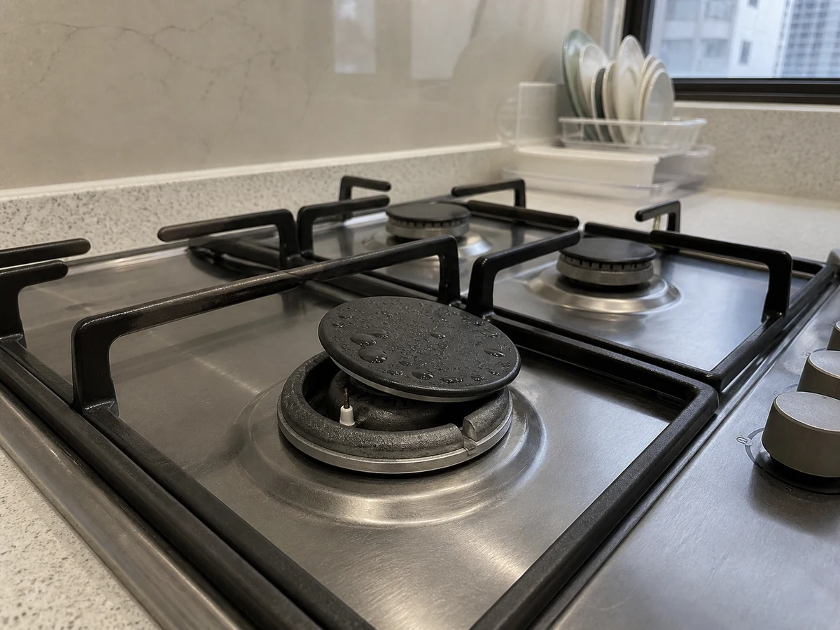 Refitting a wet burner cap — Dry every part and port completely before correct refitting.
