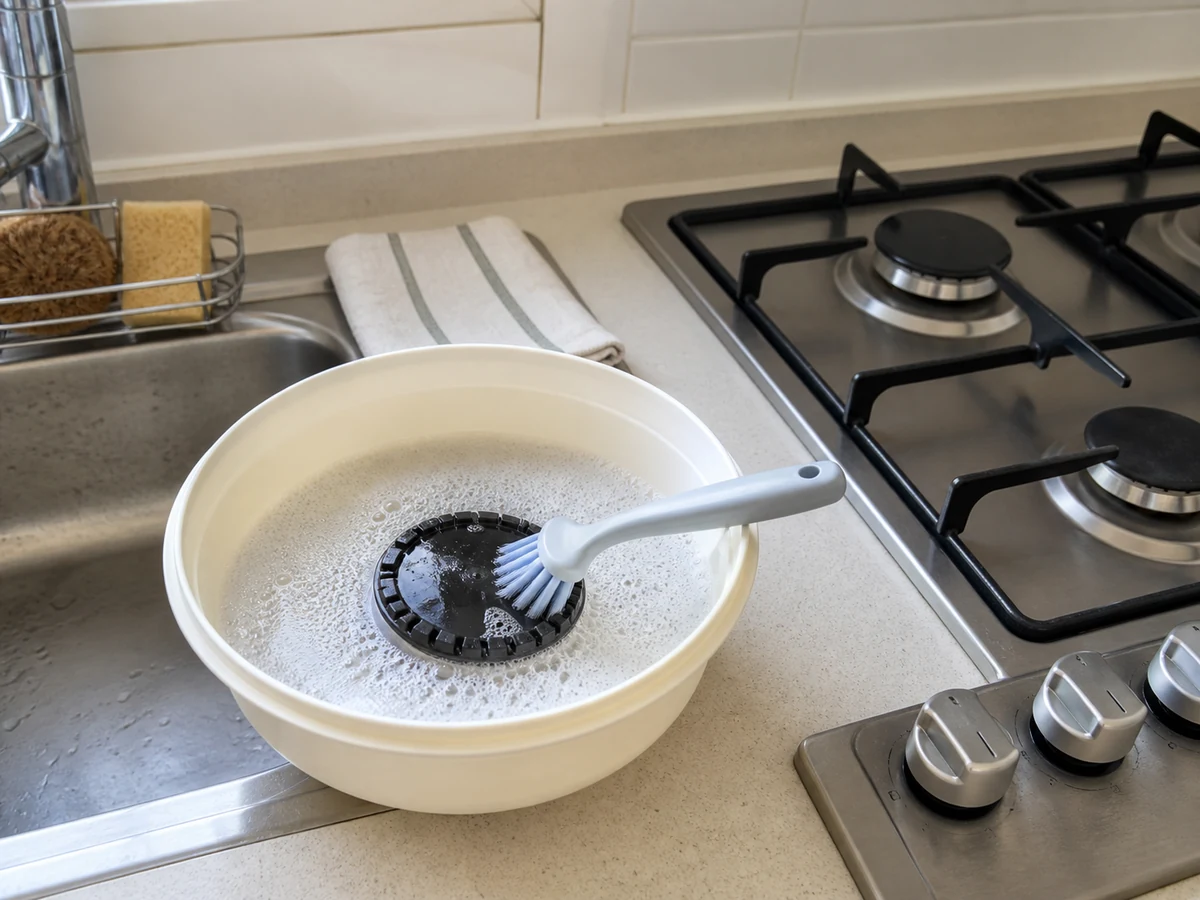 How to Clean a Cooktop and Burners: Wash supports and burner parts