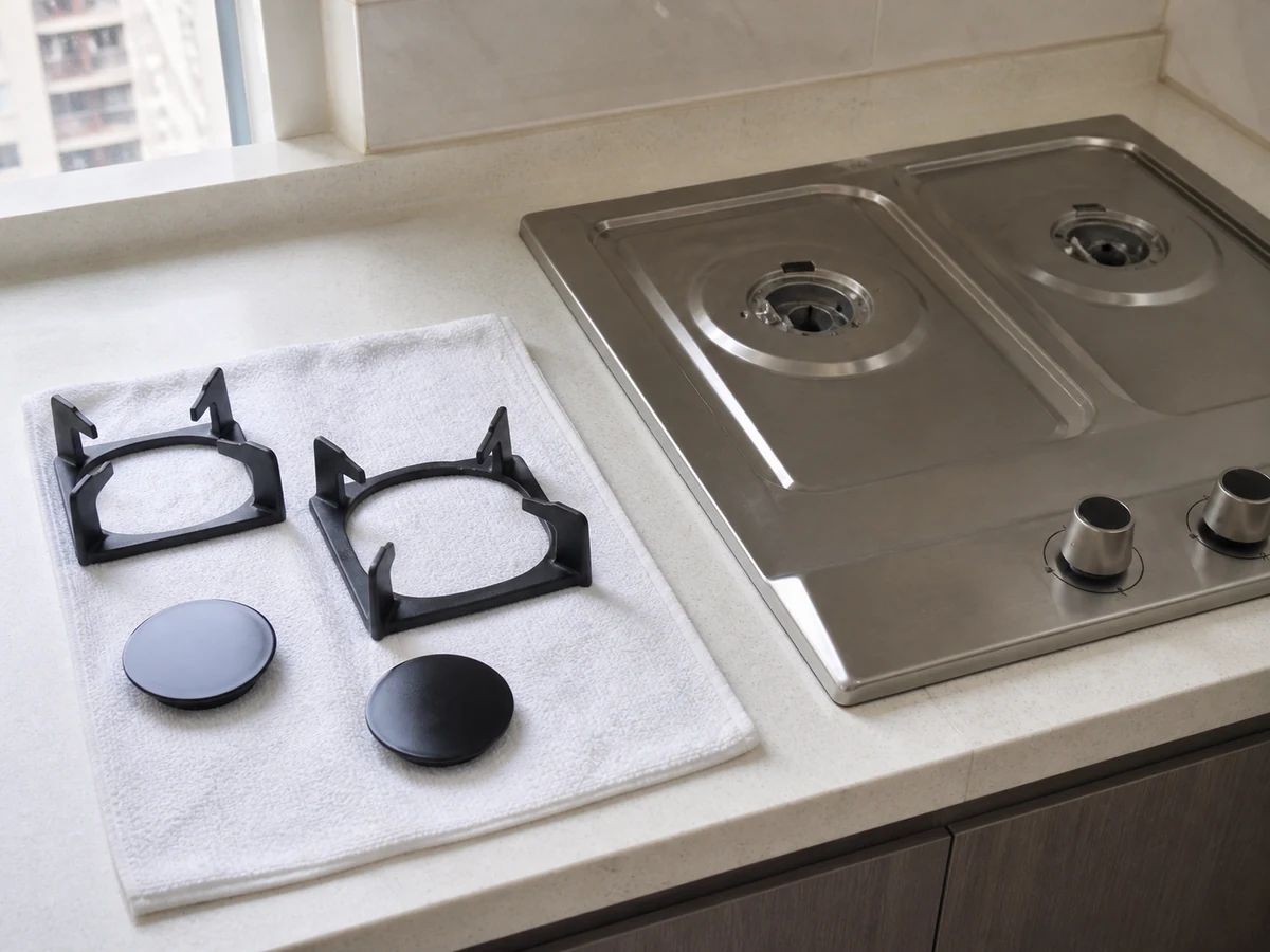 How to Clean a Cooktop and Burners: Rinse and dry fully