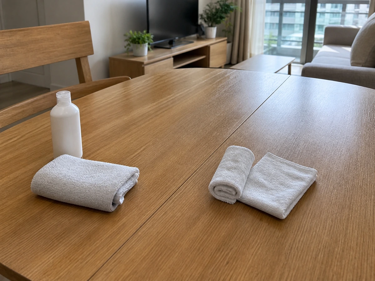 Soaking wood or laminate seams — Use a wrung cloth and dry immediately.