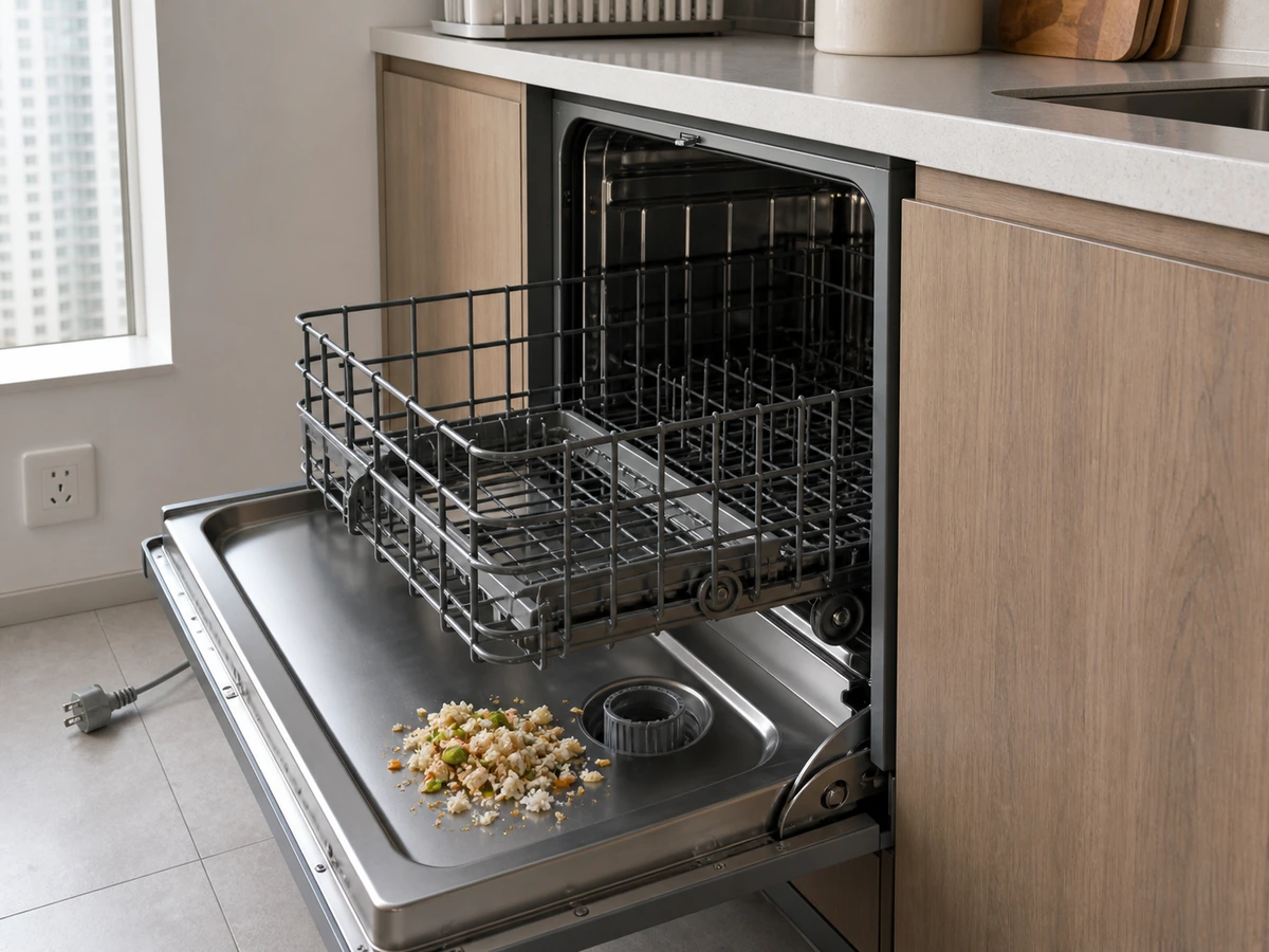 Cara Membersihkan Filter dan Bagian Dalam Dishwasher: Pindahkan rak bawah