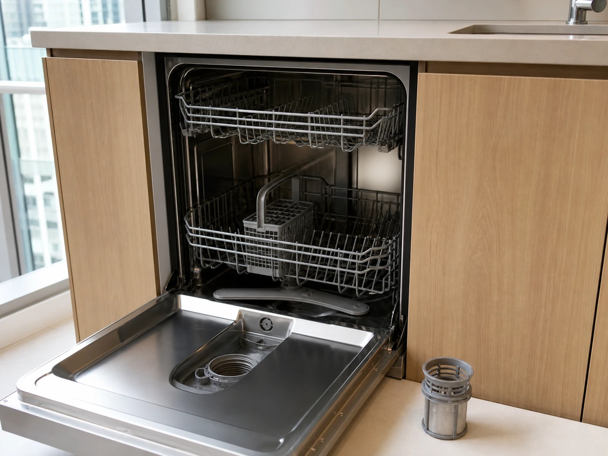 Cara Membersihkan Filter dan Bagian Dalam Dishwasher: Lepas sesuai petunjuk