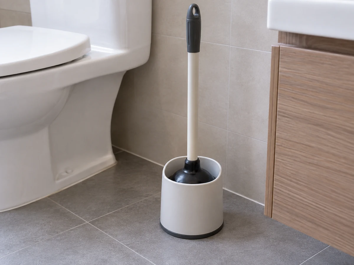 Clean, Dry and Store a Toilet Plunger — Contain the tool after use, then clean, air-dry and store it upright; this is not a drain-unblocking or chemical-mixing guide.