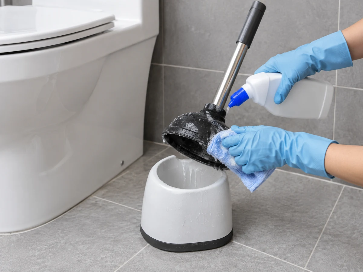 Cara Membersihkan, Mengeringkan, dan Menyimpan Penyedot Toilet: Bersihkan mangkuk, gagang, dan wadah tetes dengan produk khusus toilet sesuai label