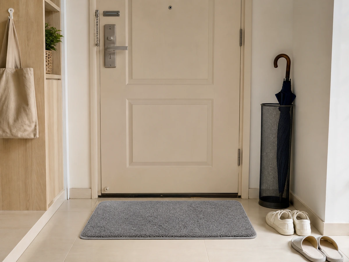 Replacing a damp mat — Dry it fully before laying it flat.