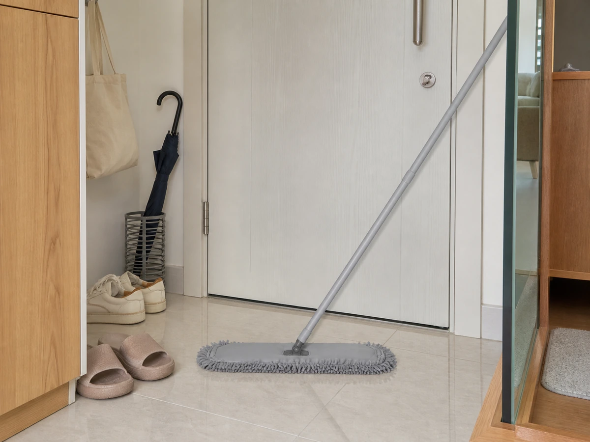 How to Clean the Entryway and Front-Door Area: Clean and dry floor and threshold